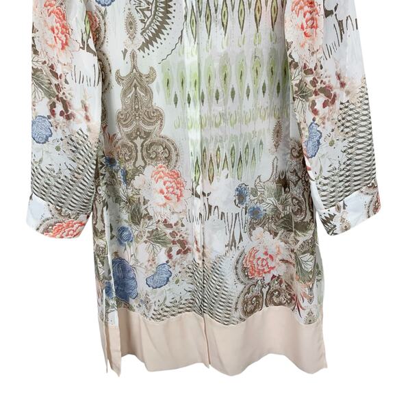 Chicos Tunic Shirt Longer Length Top Semi Sheer White Green Women's 2 L 12 - Picture 4 of 11